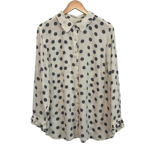 Talbots Women's 2X Polkadot Work Casual PLUS Collared Long Sleeve Button Up Top - Picture 1 of 3